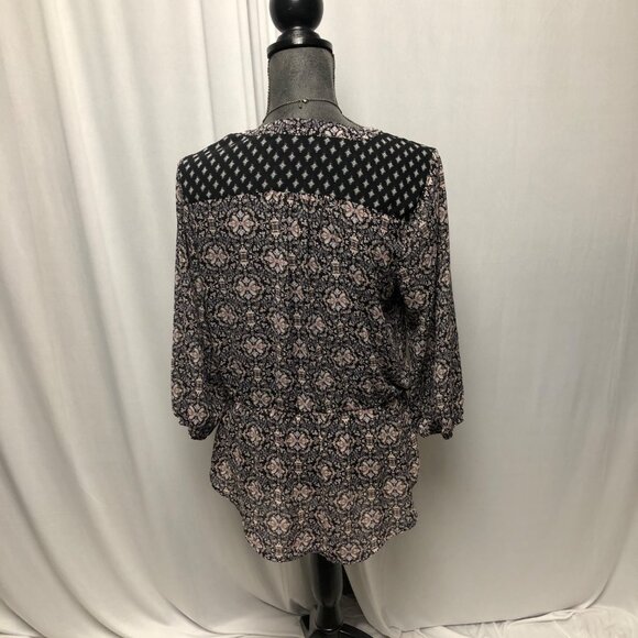 Maurices Top Womens Size Medium Black Pink Lightweight Sheer Peasant Boho Shirt - Picture 4 of 6